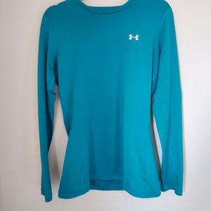 Womens under Armour fitted cold gear long sleeve base layer.  Teal. Size large